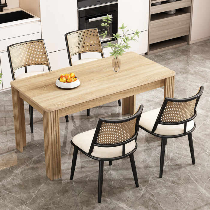 Chaises de salle a manger modernes Oliver avec assise rembourree en PU et dossier en rotin PE, lot de 4, noir