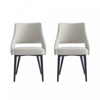Chaise de salle a manger moderne Tremont en cuir vegetalien et metal, gris pierre - Lot de 2