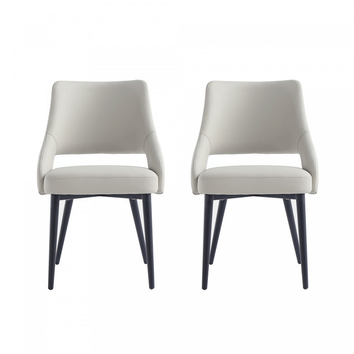 Chaise de salle a manger moderne Tremont en cuir vegetalien et metal, gris pierre - Lot de 2