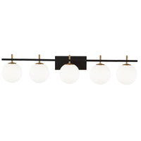 Lumière de coiffeuse Vivaldi de Dainolite avec fini noir mat et laiton vieilli, et 5 ampoules