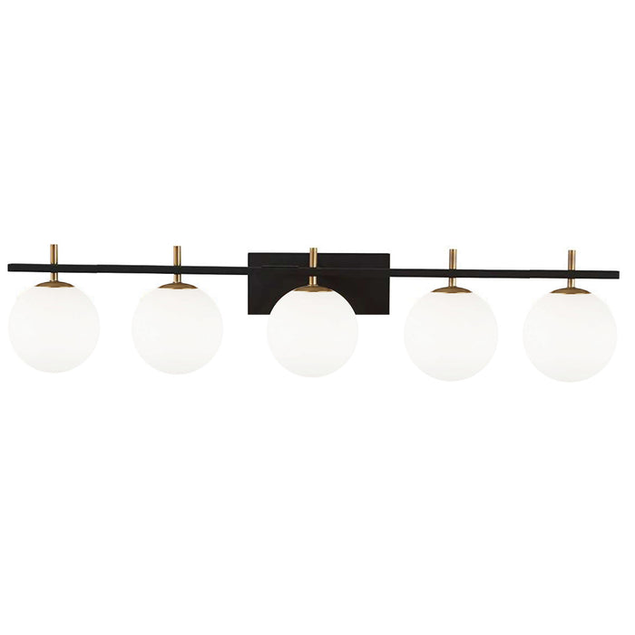 Lumière de coiffeuse Vivaldi de Dainolite avec fini noir mat et laiton vieilli, et 5 ampoules