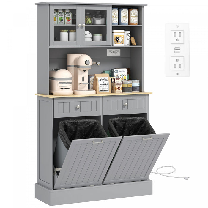 HOMCOM Armoire Garde-Manger Cuisine avec Station de Chargement, Gris