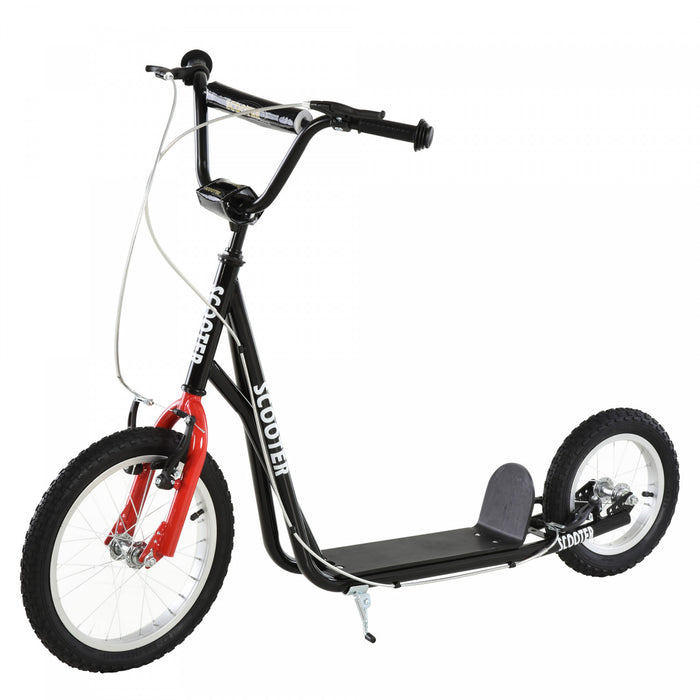 Aosom Teens Youth Kick Scooter Guidon Reglable Ride On Toy Pour 5+ Avec Double Freins Avant Et Arriere Roues Gonflables Noir