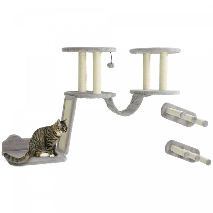 3 Etageres Murales Pour Chat Avec Griffoir, Marches, Gris