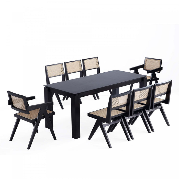 Hamlet et Ensemble de salle a manger moderne industriel Rockaway 9 pieces en noir et naturel