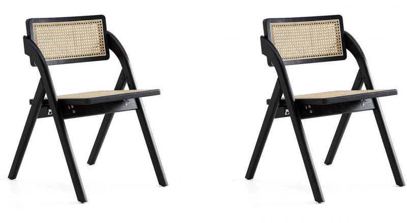 Ensemble 2 chaises de salle à manger pliantes Lambinet de Manhattan Comfort - noir et cannage naturel