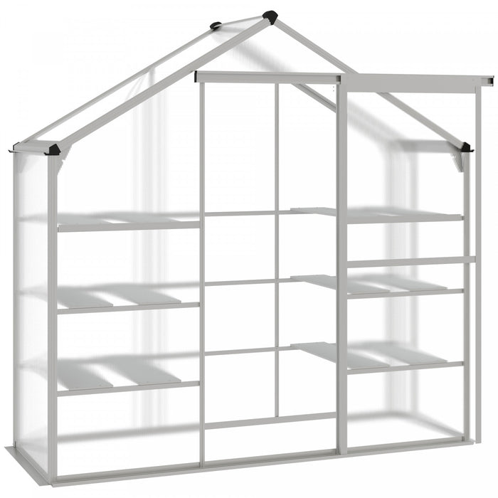 Outsunny Serre D'exterieur 6,3 Pi X 2,3 Pi X 6,1 Pi Avec Etageres A 3 Niveaux, Serre De Jardin En Polycarbonate Pour Plantes D'interieur, Cadre Froid Avec Cadre En Aluminium