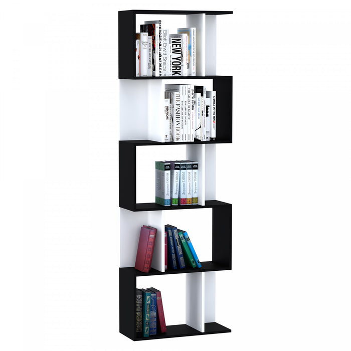 HOMCOM Bibliotheque Geometrique 5 Niveaux Forme S Noir Blanc