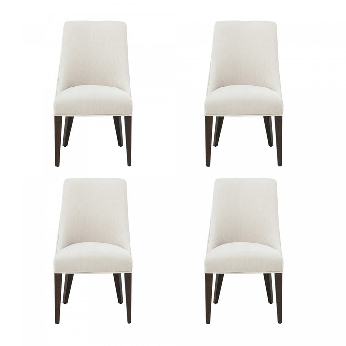 Chaise de salle a manger moderne Beever en bois et chenille creme - Lot de 4