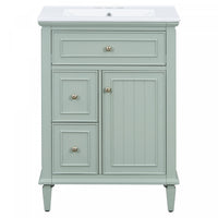 Vivo Meuble-Lavabo Simple 24 po avec Tiroir Bascule et Pieds en Bois Massif, Vert