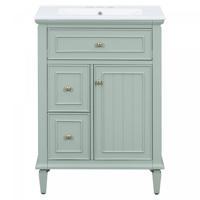 Vivo Meuble-Lavabo Simple 24 po avec Tiroir Bascule et Pieds en Bois Massif, Vert