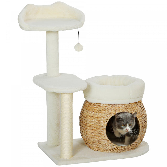 Pawhut Arbre A Chat De 31\", Tour A Chat Avec Griffoirs En Sisal, Condo Pour Chat, Lits Pour Chat, Plateforme, Balle Jouet, Centre D'activites Pour Chats D'interieur, Blanc Creme