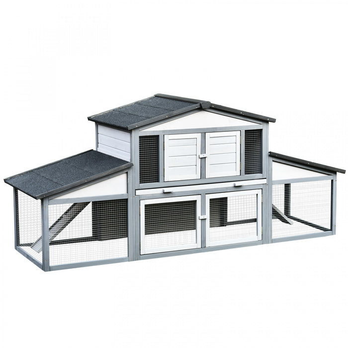 Pawhut Grand Clapier A Lapin, Materiaux D'exterieur Plus Surs Pour Les Animaux De Compagnie Et Respectueux Du Climat, Grande Cage A Lapin, Clapier En Bois Resistant Aux Intemperies, Gris