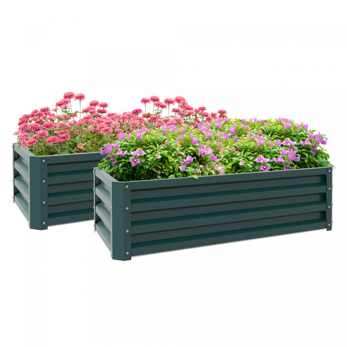 Outsunny Ensemble De 2 Lits De Jardin Sureleves, Jardinieres En Acier Pour Les Plantes, Jardiniere Surelevee, Facile A Assembler, Pour La Culture Des Fleurs, Des Herbes Et Des Legumes, Vert