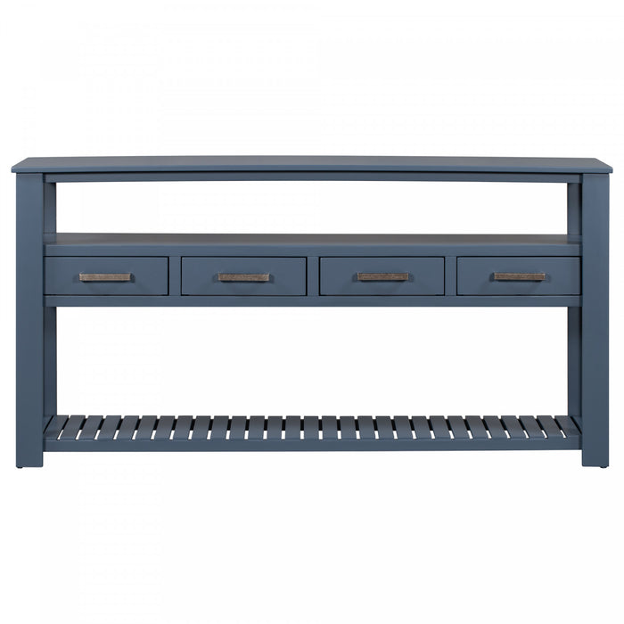 Table d'entree Ava 62,2'' avec tiroirs et etageres ouvertes, bleu marine