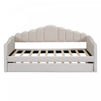 Lily Lit Relevable Capitonne avec Lit Gigogne et Ports de Chargement USB, Taille Twin, Beige