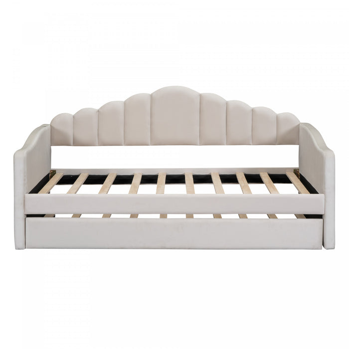 Lily Lit Relevable Capitonne avec Lit Gigogne et Ports de Chargement USB, Taille Twin, Beige
