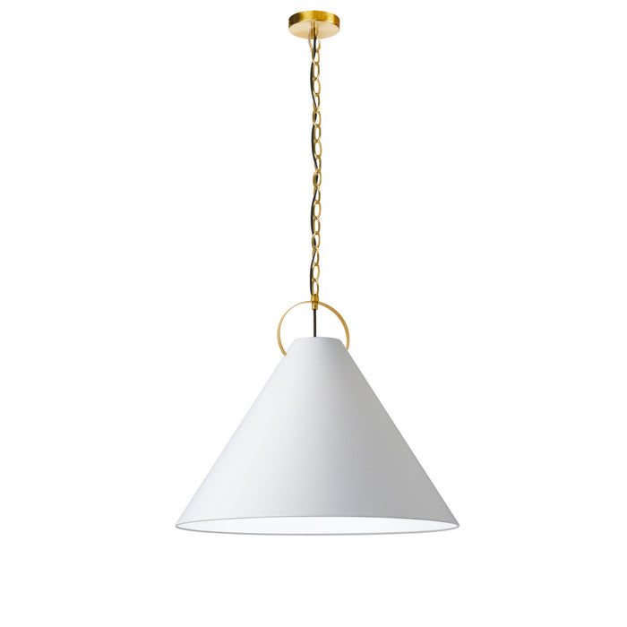 Luminaire suspendu Princeton de Dainolite de 24 po de diamètre avec abat-jour blanc, fini laiton vieilli et 1 ampoule