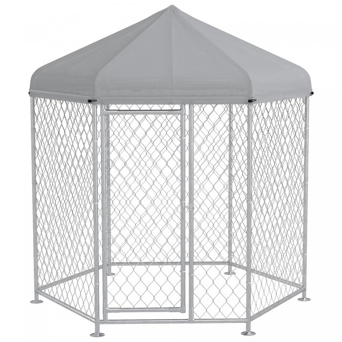 Pawhut Niche D'exterieur Pour Chien Avec Housse Impermeable Et Resistante Aux Uv Pour Chiens De Taille Moyenne Et Grande, 6,9' X 6,1' X 7', Argent