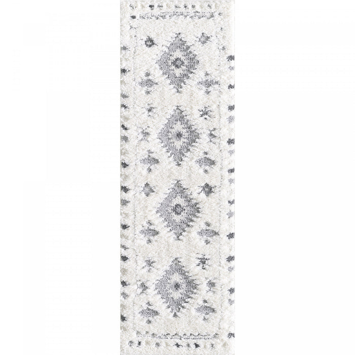 Carpette à poil long Lola grise à motif de diamants - 2 pi 7 po x 8 pi