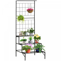 Outsunny Support De Plantes Suspendu A 3 Niveaux Avec Panneau Grillage, Etagere Pour Pots De Fleurs,