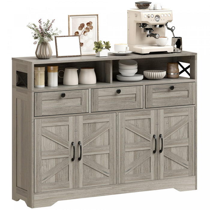 Buffet HOMCOM, Armoire de rangement avec 4 portes et 3 tiroirs, Gris
