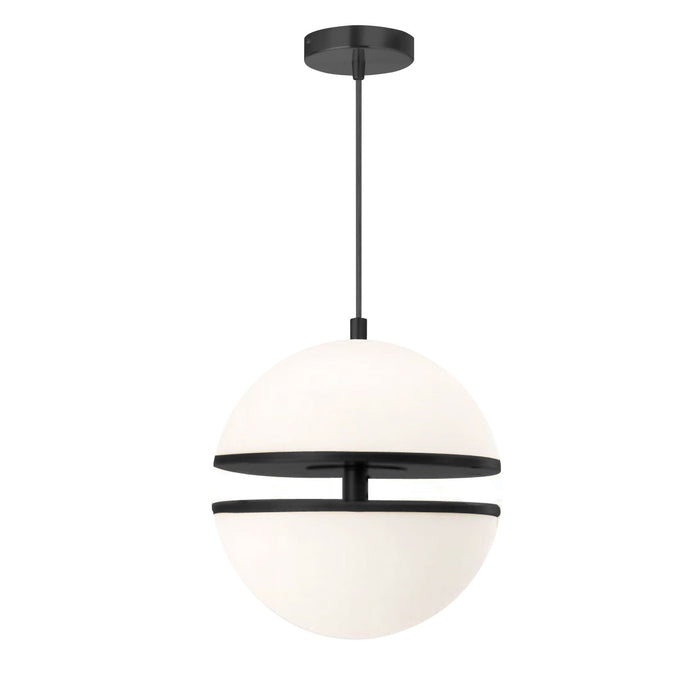Luminaire suspendu Atomic de Dainolite en verre blanc, avec fini noir mat et ampoule de 30 W