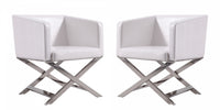  Fauteuil d’appoint contemporain en cuir vegetalien blanc Hollywood – Lot de 2