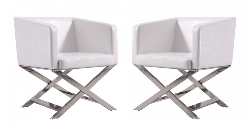 Fauteuil d’appoint contemporain en cuir vegetalien blanc Hollywood – Lot de 2