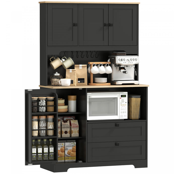 HOMCOM Meuble de rangement de cuisine de 64 po, buffet de cuisine, noir