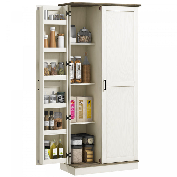 HOMCOM Meuble de rangement de cuisine de 70\" de haut avec etageres, creme