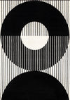 Florence rayures noires et blanches et cercles creux, design moderne, 4'7\" x 6'7\"