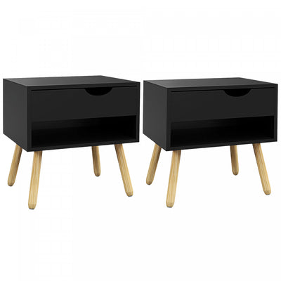 HOMCOM Set of 2 Bedside Tables with Drawer and Shelf for Bedroom