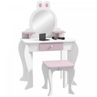 Qaba Coiffeuse Pour Enfants Avec Miroir Et Tabouret, Coiffeuse Pour Filles Avec Tiroir, Boites De Ra