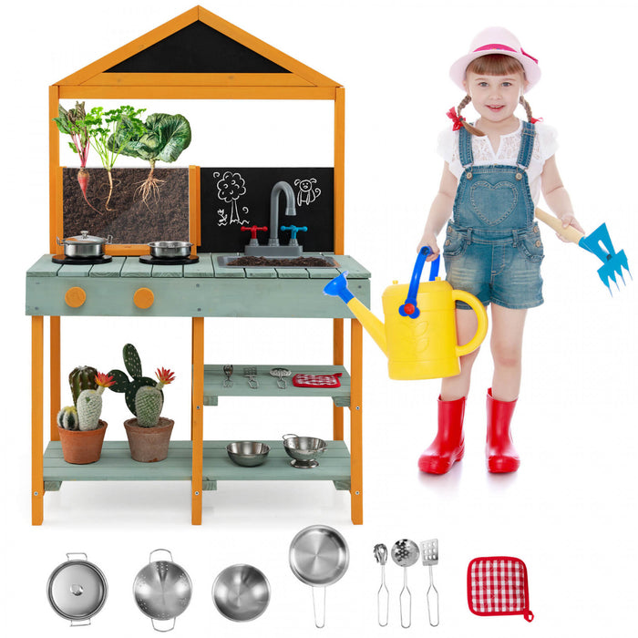 Costway Kids Kitchen Playset Cuisine De Boue Exterieure Avec Planteur De Visionnaire De Racine Evier Amovible