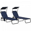 Outsunny Chaise Longue 2 Pieces Avec Dossier Reglable Et Pare-soleil, Bleu