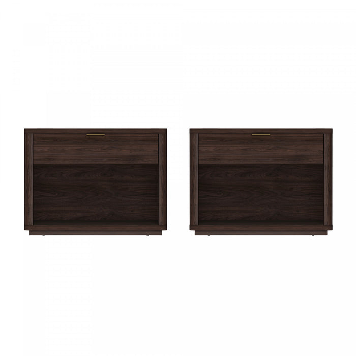Table de nuit moderne Evelyn 32\" en brun (1 tiroir) - Lot de 2