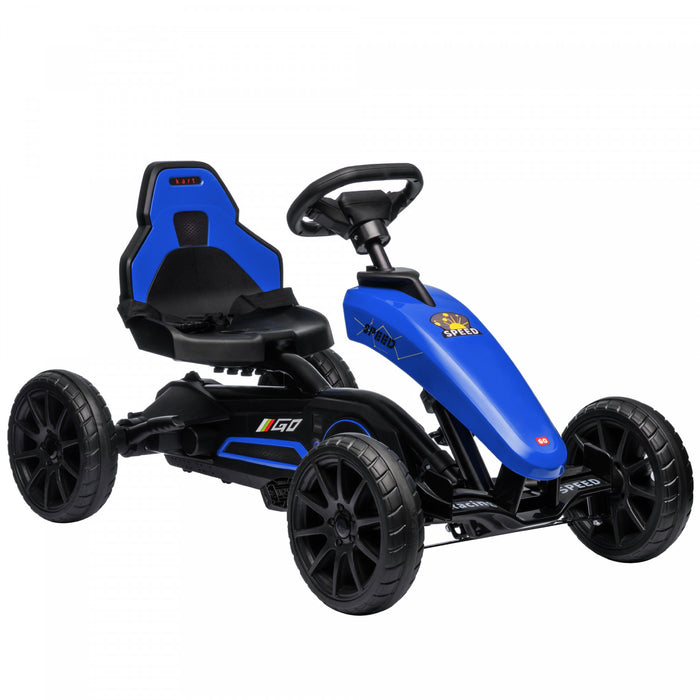 Aosom Kart A Pedales Pour Enfants, Voiture A Pedales Avec Essieu Pivotant, Siege Reglable, Frein A Main, 4 Roues Eva, Course A Pied En Interieur, Pour 3 A 8 Ans, Bleu