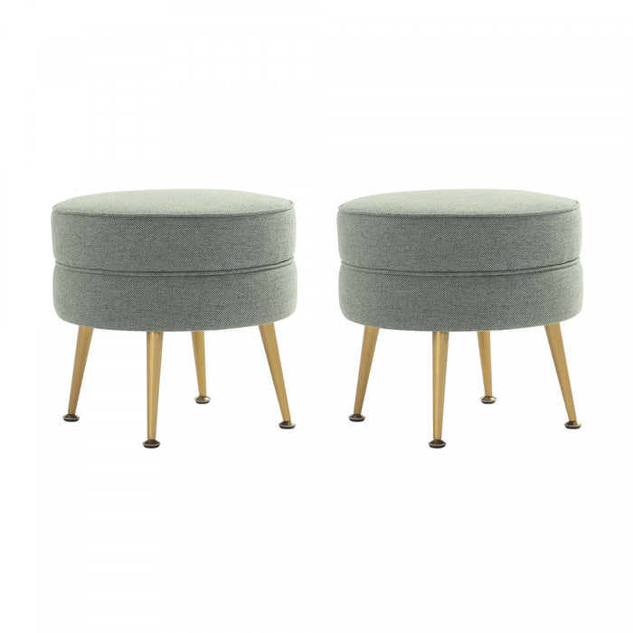 Lot de 2 poufs d’appoint rembourres Bailey style milieu du siecle en vert sauge