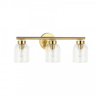 Lumière de coiffeuse Vienna de Dainolite en verre côtelé transparent, avec fini laiton vieilli et 3 ampoules incandescentes