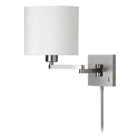 Applique murale Dainolite de Dainolite avec abat-jour cylindrique blanc, bras articulé et fini chromé satiné
