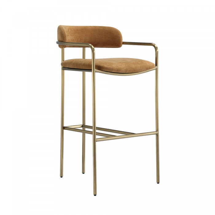 Tabouret de bar en metal rembourre style mid-century moderne, coloris curcuma