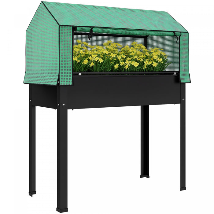 Outsunny Pot de fleurs sureleve avec housse de serre en plastique, Noir