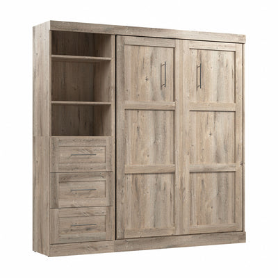 Bestar Pur Full Murphy Unit with Drawers 84-Inch Wall Bed - Rustic Brown|Lit double escamotable mural Pur de Bestar de 84 po avec tiroirs - brun rustique