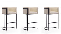  Tabouret de bar cosmopolite mi-siecle moderne en metal et tissu creme - Lot de 3
