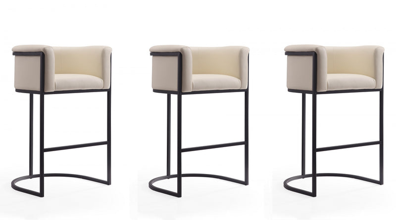 Tabouret de bar cosmopolite mi-siecle moderne en metal et tissu creme - Lot de 3