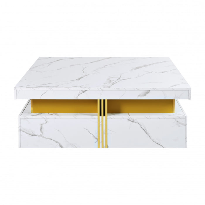 Table Basse Carree Marcia De 33,5\" En Bois Composite Avec Tiroirs De Rangement, Blanche