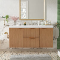  Ethan meuble de salle de bain mural avec vasque integree et rangement, bois