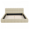 Lit plateforme rembourre Jessica avec tissu en lin confortable et cadre robuste, taille Queen, beige