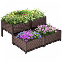 Outsunny Lot De 4 Pieces Jardiniere Sur Pieds Carre Potager 2 Etages Insert D'irrigation Inclus Plas